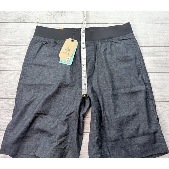 Prana Vaha Shorts Mens Gray Black Hemp Blend 10" Inseam Stretch Yoga Walk Size L - Picture 3 of 8